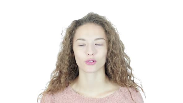 Woman Doing Online Video Chat, White Background