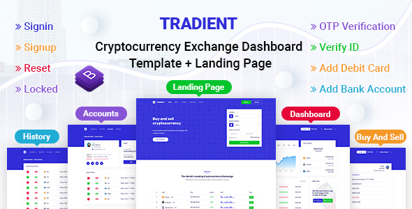 Tradient - Cryptocurrency Exchange Dashboard Template + Landing Page