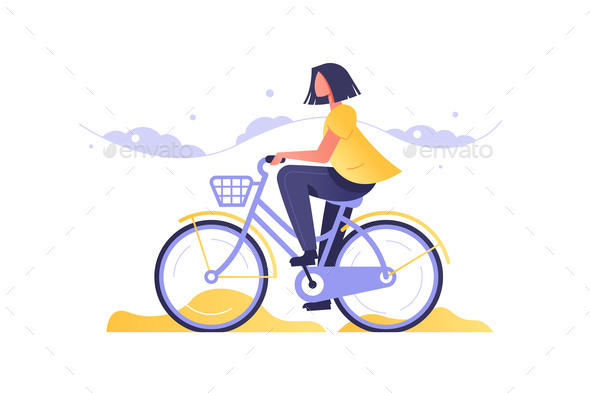 Girl on Bicycle Going By Road