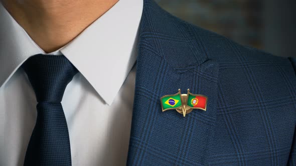Businessman Friend Flags Pin Brazil Portugal
