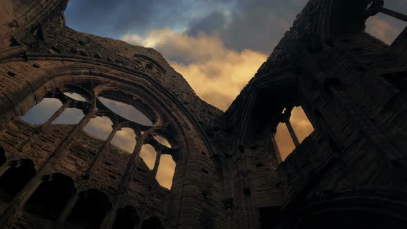 Church Ruins At Sunset Looking Up From Interior