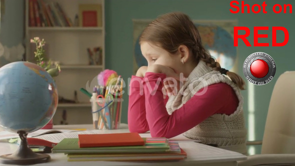 Stressed Homework Unhappy School Child Trying Hard shot on RED camera