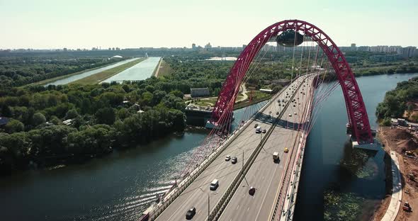 Zhivopisniy bridge, Moscow, Russia. Aerial