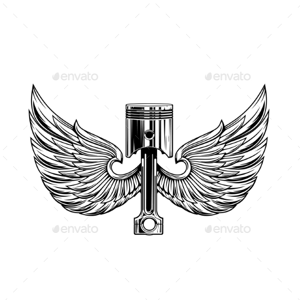Piston with Wings Tattoo Design