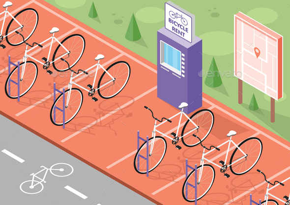 Bicycle Rent Isometric Background