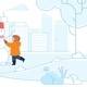 Cartoon Happy Child Making Snowman on City Street - GraphicRiver Item for Sale
