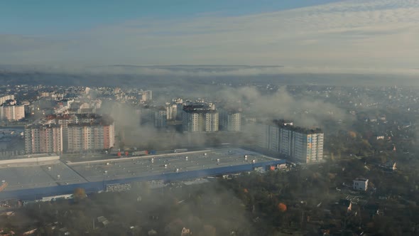 Aerial Drone View of a City with Office and Buildings Warehouse