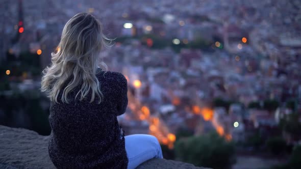 Happy woman enjoying view on Barcelona