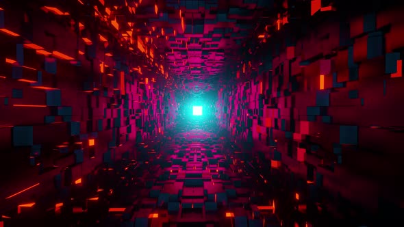 Abstract Tunnel animated background. Moving forward inside glowing light