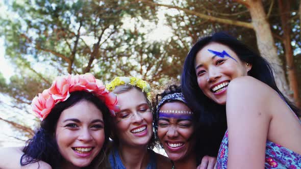 Female friends having fun at music festival 4k