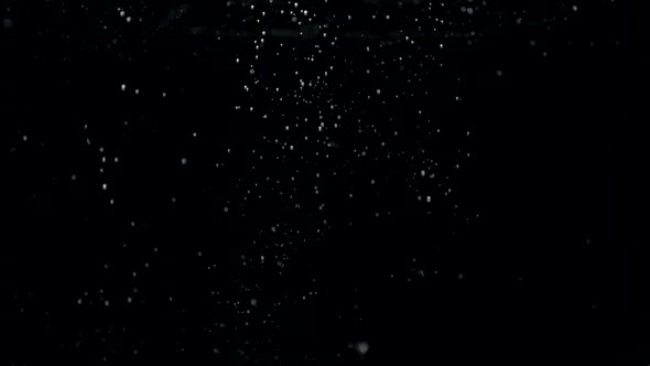 Slow Motion Air Bubbles in Water Rising Up to Surface on Black Background