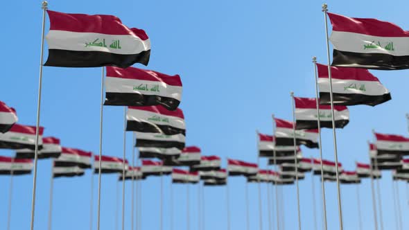 Iraq Row Of National flags Walk Throw Animation