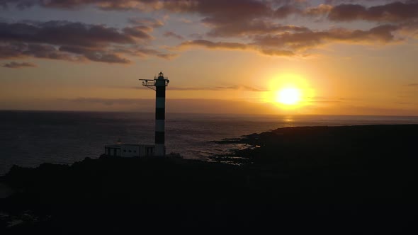 View From the Height of the Lighthouse Silhouette Faro De Rasca at Sunset on Tenerife Canary Islands