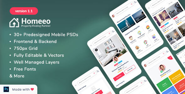 Homeeo - Booking and Rental Mobile PSD