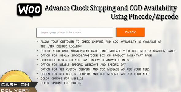 WooCommerce Delivery Time And Cash On Delivery Check Using Pincode/Zipcode