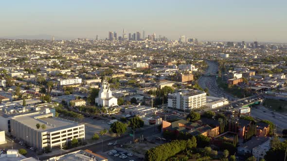 Aerial view Los Angeles freeway