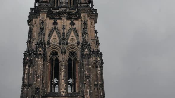 Aug 2020, Hamburg, Germany: view of the tower of St. Nicholas Memorial Church in Hamburg, burned dur