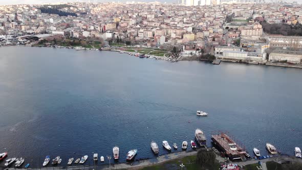 Aerial view of bay in Istanbul drone shot