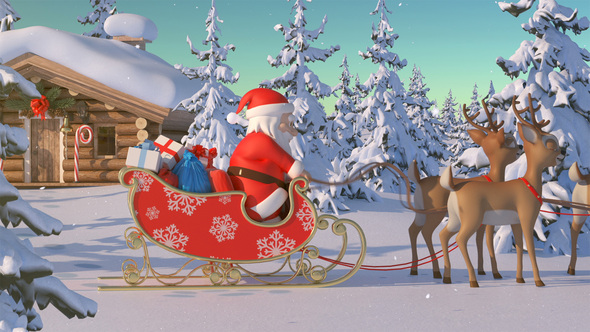 Santa Claus with Reindeer Goes on the Way