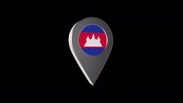 3d Animation Map Navigation Pointer With Cambodia Flag With Alpha Channel - 4K