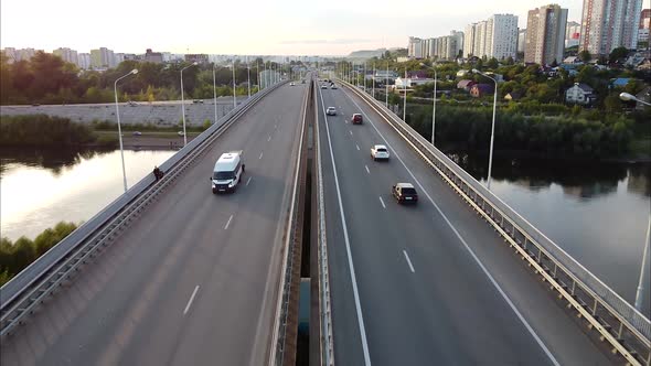 Highway Highway Bridge Over the River Bird's Eye View