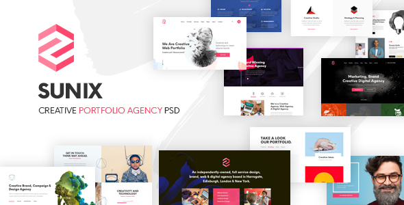 Sunix - Creative Startup Digital Agency, Portfoilio PSD Template