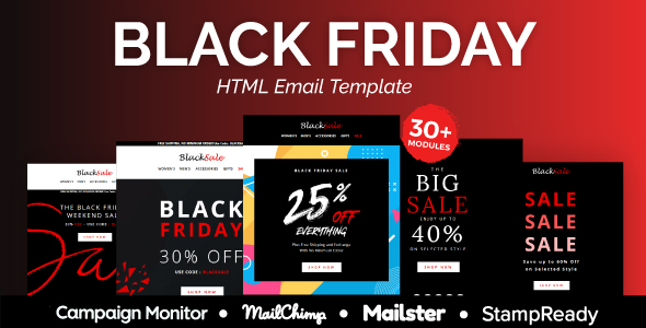 Black sale - Multipurpose Responsive Email Template 30+ Modules - Mailster & Mailchimp
