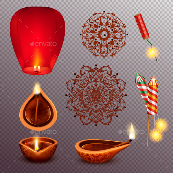 Diwali Realistic Transparent Set