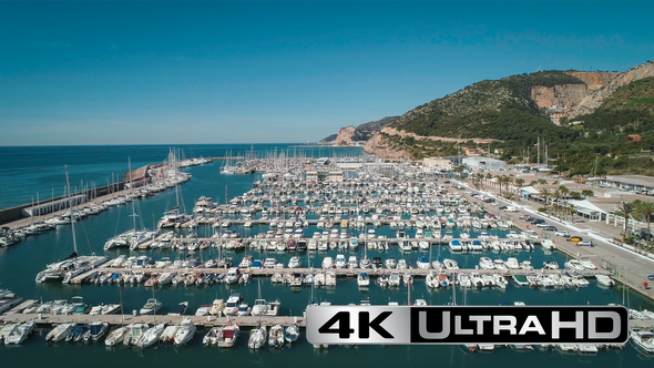 Aerial View of Boats in Port Ginesta, Garraf, Catalunya, Barcelona, Spain