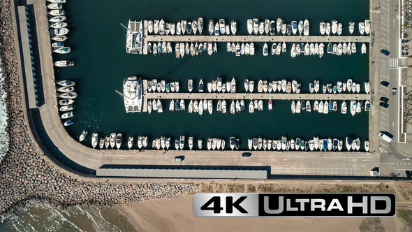 Aerial View of Boats in Port Ginesta, Garraf, Catalunya Barcelona, Spain