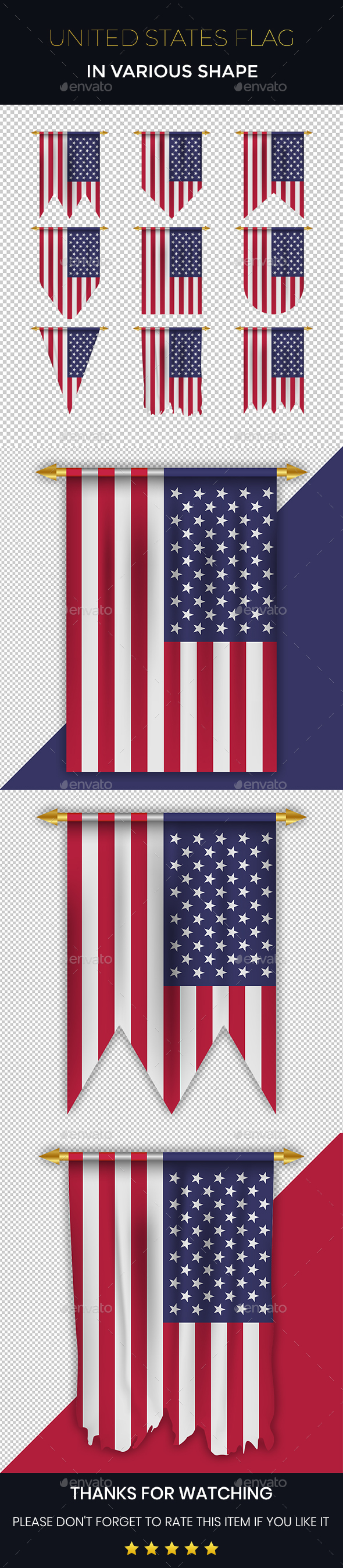 United States Flag in Various Shape