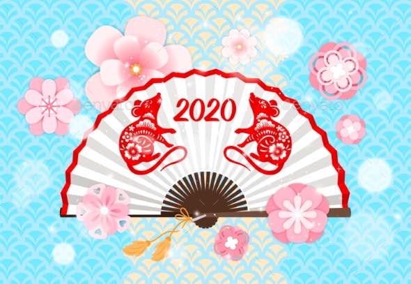 Chinese 2020 Rat New Year Fan