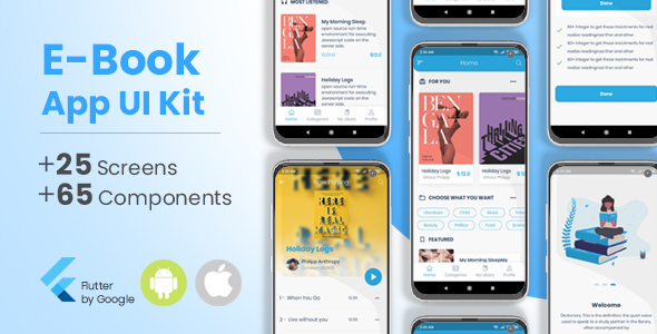 E-Book, Audio Book Flutter App UI Kit