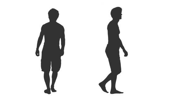 Silhouette of Man in Shorts Walks Barefoot, Alpha Channel