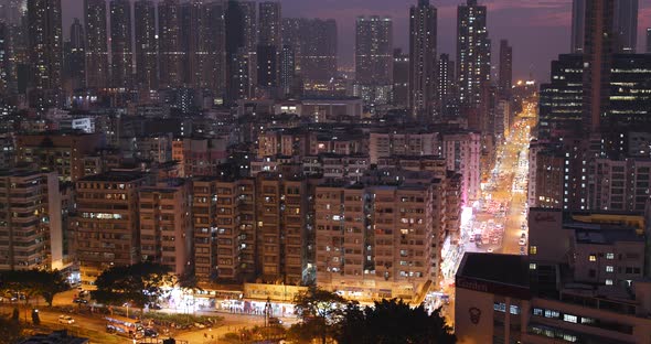 Hong Kong residential building at night