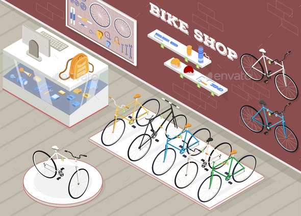 Bicycle Shop Isometric Background