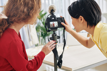 of fashion haul on screen of digital camera