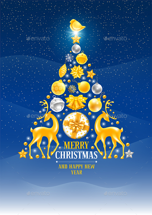 Festive Christmas And New Year Greeting Card
