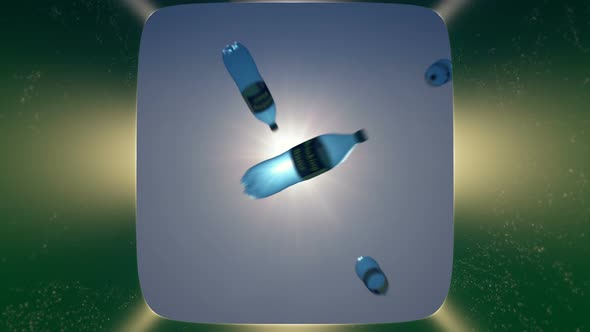 Camera at the Bottom of Waste Bin Filming Plastic Bottles Falling into Waste Bin alt