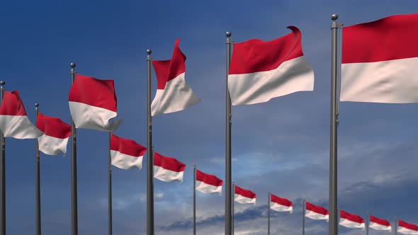The Indonesia Flags Waving In The Wind  - 4K