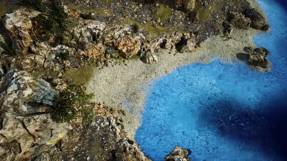 Aerial View From Flying Drone of Rocky Island in Atlantic Ocean