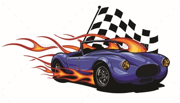 Vector Illustration Muscle Car with Flames