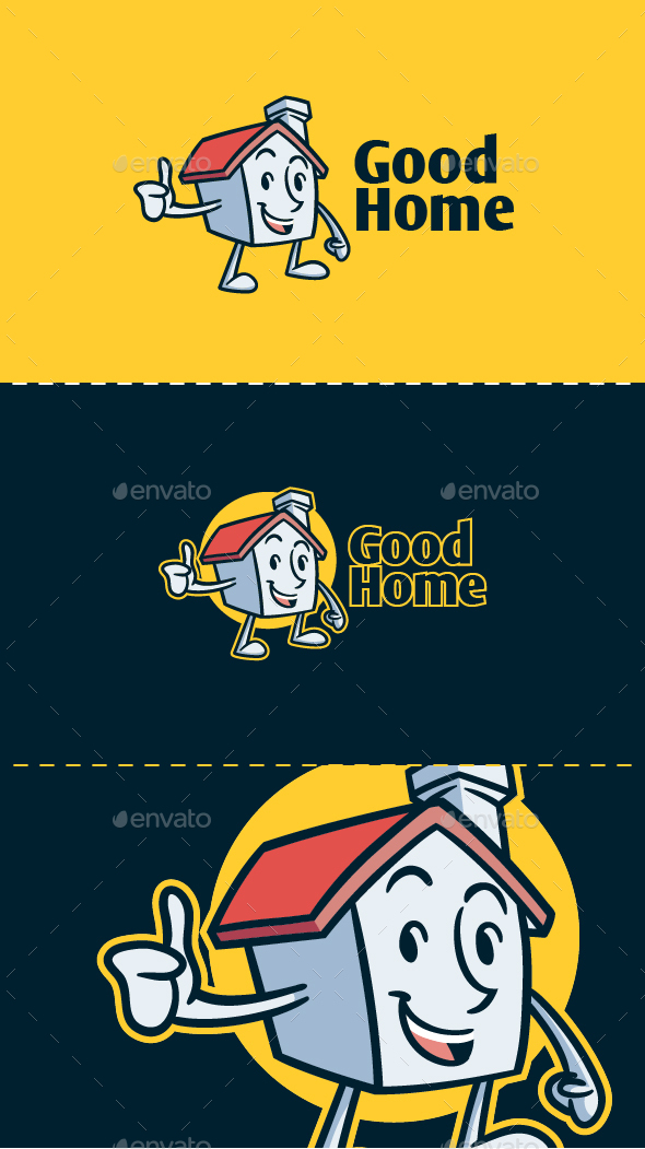 Cartoon Retro Vintage House Mascot Character Logo