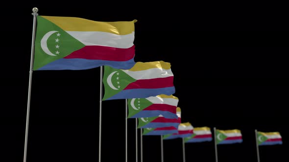 Comoros  Row Of Flags Animation Include Alpha Channel