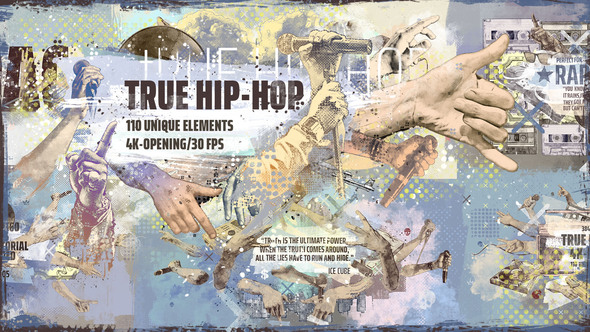 True Hip-Hop 4K Intro/ Hands/ Gangsta Rapper/ Urban City/ Music / Grunge/ Underground Rap/ Boombox