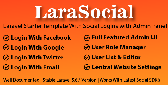 LaraSocial - Laravel Social Logins With User Role + Admin Panel