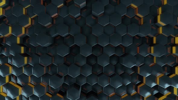 Dark Industrial Abstract Background with Hexagon Polygons and Technology Cells