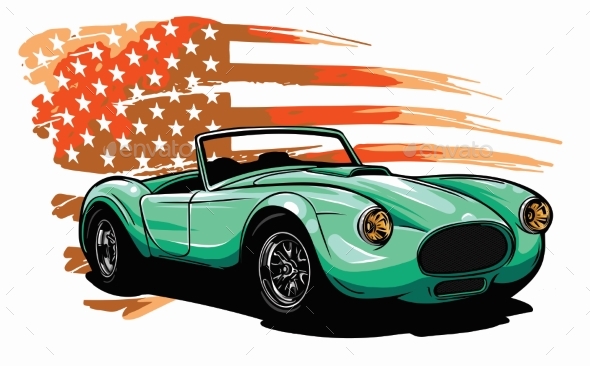 Vector American Flag and Car