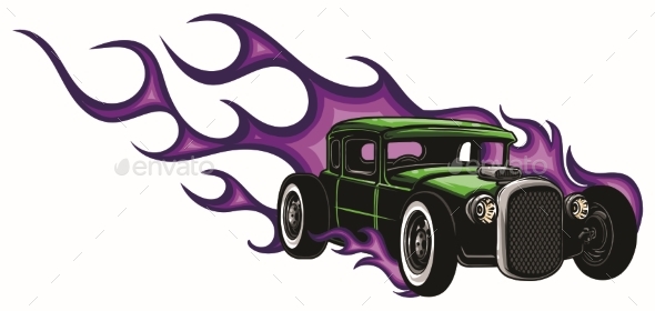 Vector Muscle Car with Flames Crazy Race