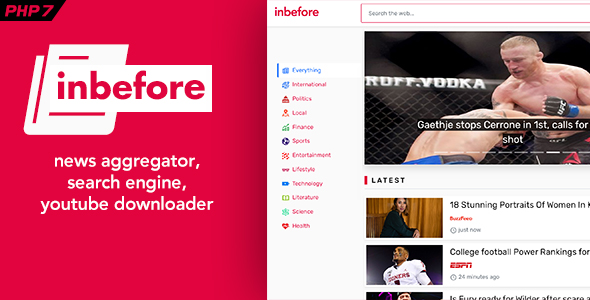 InBefore – News Aggregator, Search Engine, YouTube Downloader